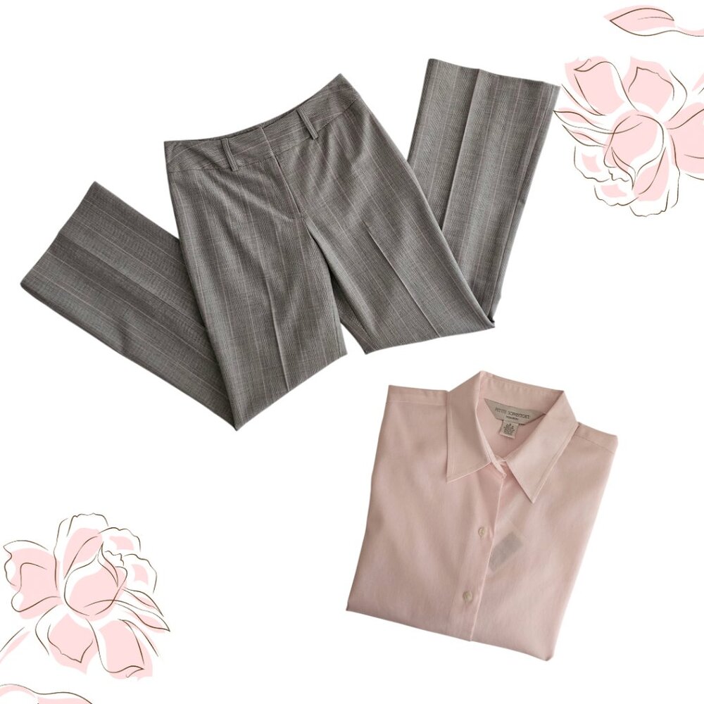 Petite Sophisticate Fully Lined Glen Plaid Dress Slacks | NWT | 0P | Gray Pink